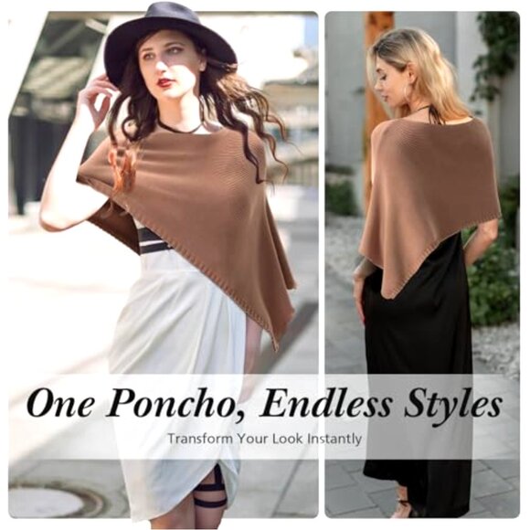 Lightweight Knit Poncho Shrug Brown Asymmetrical Layering - Picture 6 of 6